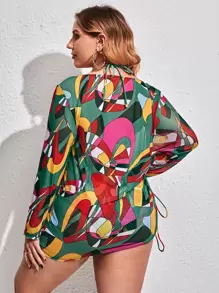 SHEIN Swim Curve 3packs Plus Size Allover Print Bikini & Cover Up Summer Beach - Multicolor - View 2