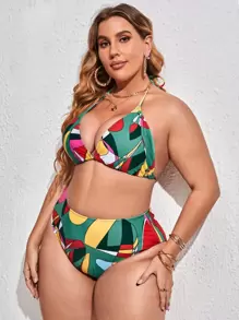 SHEIN Swim Curve 3packs Plus Size Allover Print Bikini & Cover Up Summer Beach - Multicolor - View 4