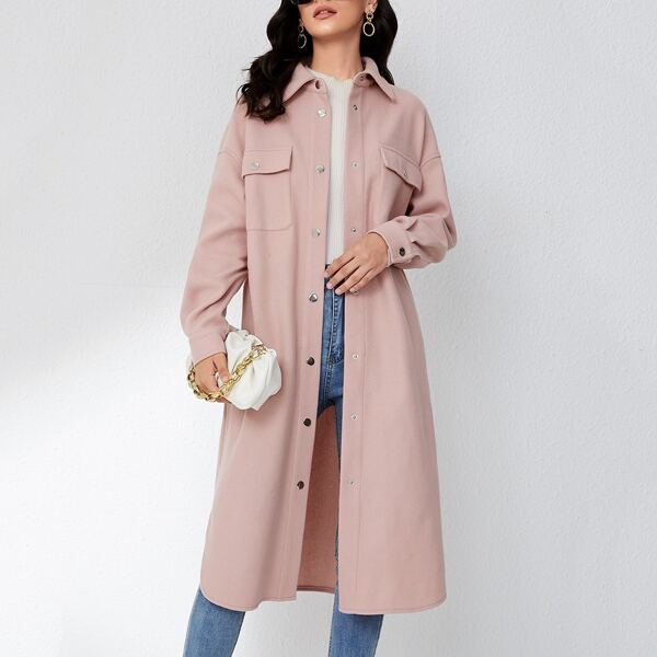 

Drop Shoulder Flap Pocket Overcoat, Dusty pink
