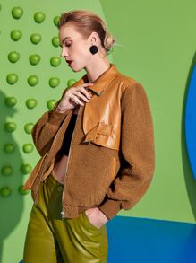 Sayndo Áo khoác nữ Thắt lưng Túi Dây kéo Thùa khuyết Khối Màu Giải trí - màu nâu - Xem 4