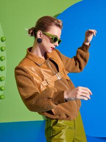 Sayndo Áo khoác nữ Thắt lưng Túi Dây kéo Thùa khuyết Khối Màu Giải trí - màu nâu - Xem 6