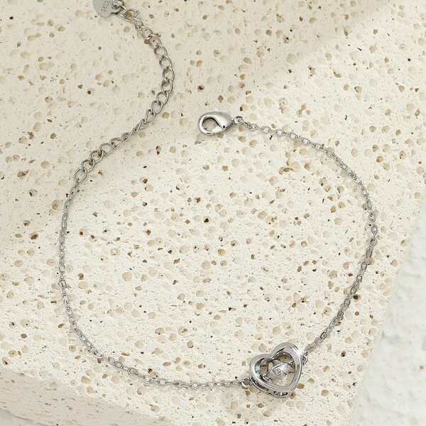 

Zircon & Heart Decor Bracelet, Silver