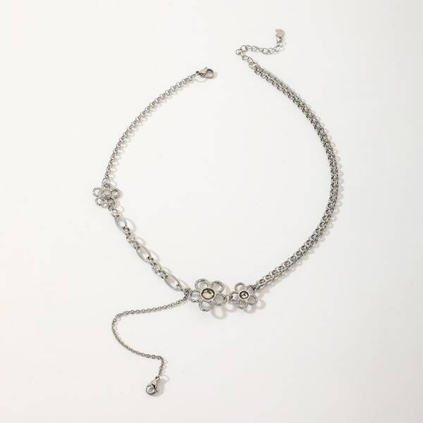 

Flower Decor Chain Necklace, Silver