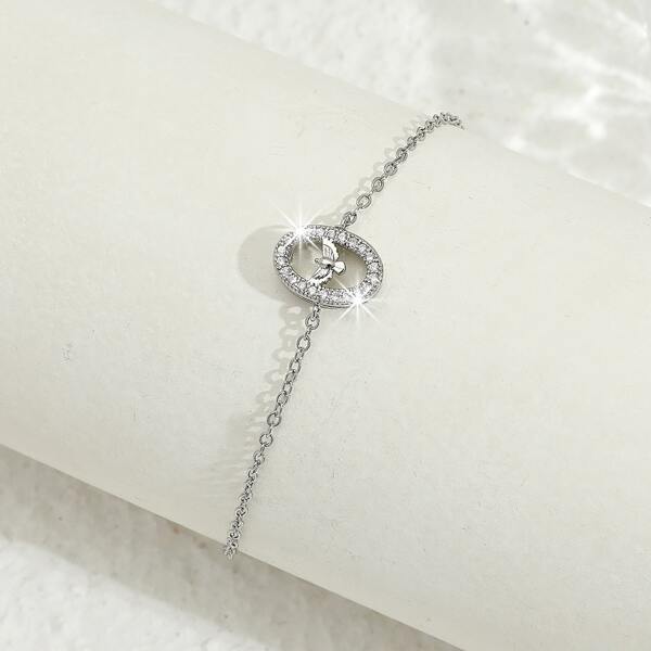 

Zircon & Circle Decor Bracelet, Silver