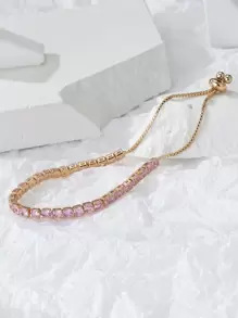 1pc Fashionable Vintage Stone Detail Sliding Bracelet - Pink - View 4