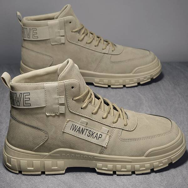 

Men Letter Graphic Combat Boots, Khaki
