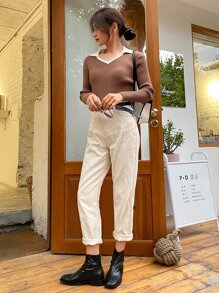 DAZY Contrast Mesh Ribbed Knit Sweater
