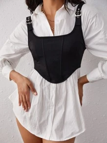 SHEIN Privé 不對稱下擺扣飾背心上衣 - 黑色 - 查看 1