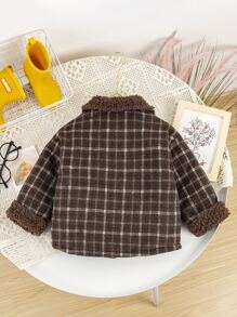 小男童格紋印花羊絨領口外套