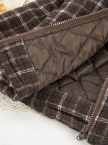 小男童格紋印花羊絨領口外套