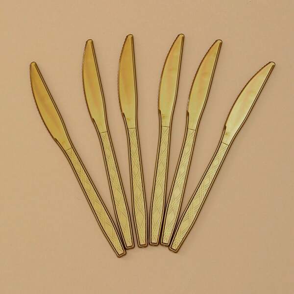 

10pcs Disposable Plastic Knife, Gold