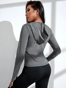 Yoga Basic Cazadora deportiva agujeros para pulgares con cordón con capucha - Gris Oscuro - Ver 2