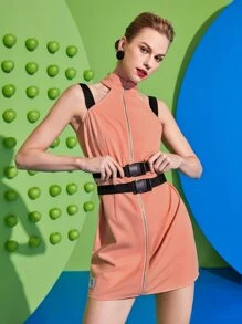 Fátima Tirado 鏤空繞頸搭扣緊身連衣裙 - 珊瑚粉 - 查看 1