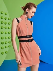 Fátima Tirado 鏤空繞頸搭扣緊身連衣裙 - 珊瑚粉 - 查看 4