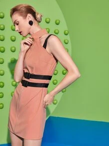 Fátima Tirado 鏤空繞頸搭扣緊身連衣裙 - 珊瑚粉 - 查看 5