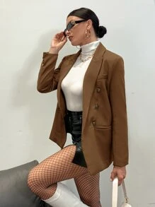 Aveloria Modichic Áo khoác công sở cổ ve hai hàng khuy - màu nâu - Xem 6