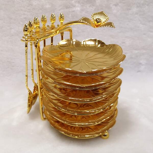 

6pcs Plate & 6pcs Spoon & 1pc Holder Set, Gold
