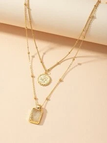 Collar a capas con diseño geométrico - Amarillo Oro - Ver 1