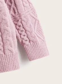 Toddler Girls Striped Trim Cable Knit Cardigan - Lilac Purple - View 3