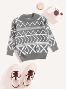 Em bé Con trai Hình học Mô hình Vòng cổ Áo len - màu nâu - Xem 1