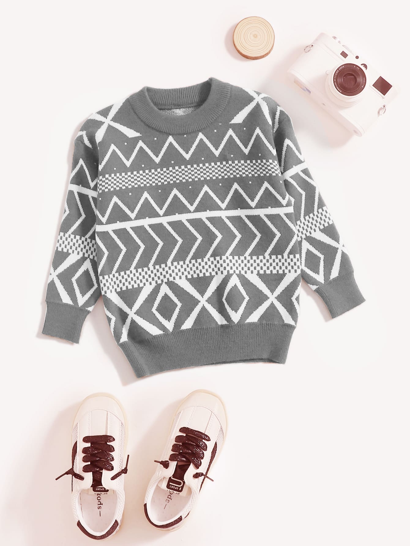 Em bé Con trai Hình học Mô hình Vòng cổ Áo len - màu nâu - Xem 1