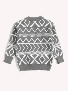 Em bé Con trai Hình học Mô hình Vòng cổ Áo len - màu nâu - Xem 2