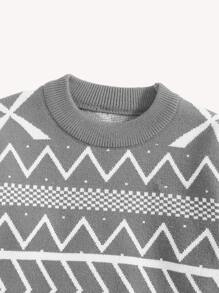 Em bé Con trai Hình học Mô hình Vòng cổ Áo len - màu nâu - Xem 3