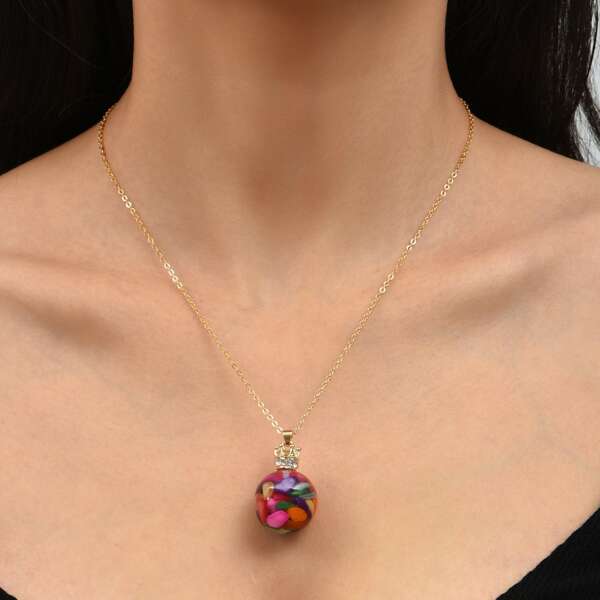 

18K Gold Plated Stone Charm Necklace, Multicolor