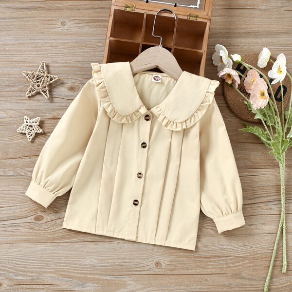 

Toddler Girls Statement Collar Fold Pleated Blouse, Camel