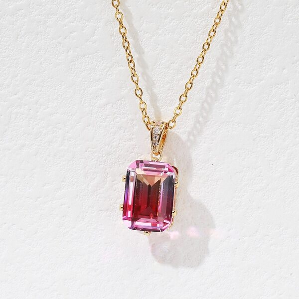 

Zircon Geo Charm Necklace, Pink