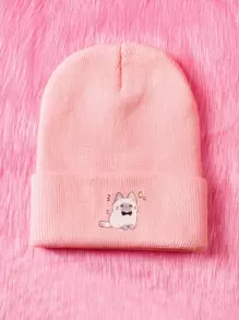 Cremechii Gorro con estampado de gato tejido - Rosa - Ver 1