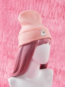 Cremechii Gorro con estampado de gato tejido - Rosa - Ver 2