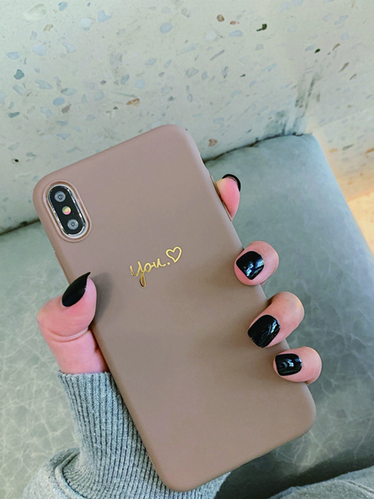 Letter Graphic Phone Case - Brown - View 1