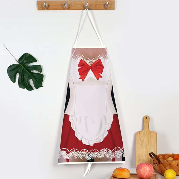 

1pc Bow Print Apron, Multicolor