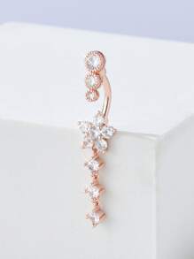 完美穿孔水鑽花朵裝飾臍環銅彩虹磁性隔膜穿孔首飾 - 玫瑰金 - 查看 1