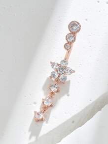 完美穿孔水鑽花朵裝飾臍環銅彩虹磁性隔膜穿孔首飾 - 玫瑰金 - 查看 2