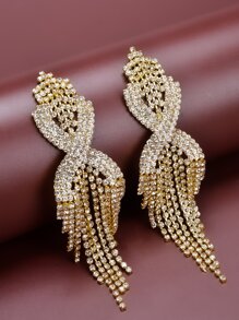 1pc Fashionable Rhinestone Earring For Women Exaggerated Party Wedding Jewelry Versatile Accessory - Yellow Gold - View 12
