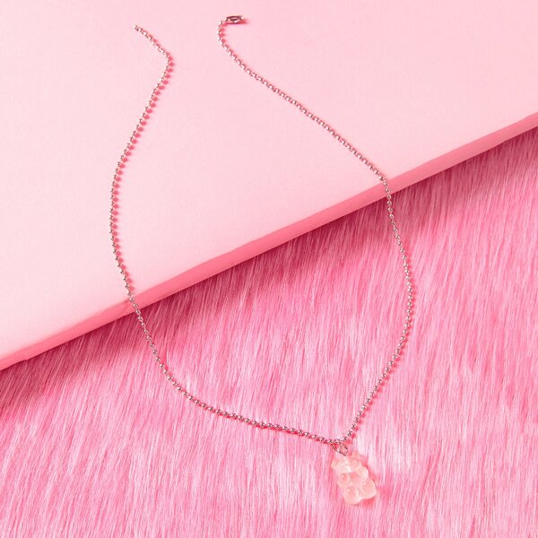 

Clear Bear Pendant Necklace, Pink