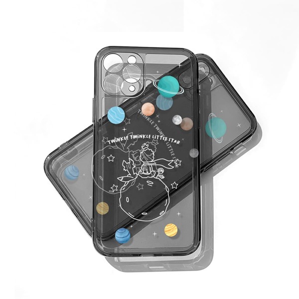 

Cartoon Graphic Clear Phone Case, Black