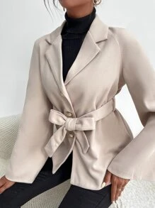 SHEIN Unity Raglan Sleeve Single Breasted Belted Overcoat - Apricot - View 1