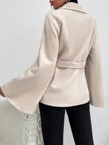 SHEIN Unity Raglan Sleeve Single Breasted Belted Overcoat - Apricot - View 2