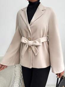 SHEIN Unity Raglan Sleeve Single Breasted Belted Overcoat - Apricot - View 3