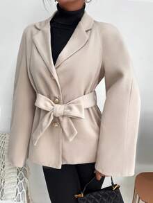 SHEIN Unity Raglan Sleeve Single Breasted Belted Overcoat - Apricot - View 5