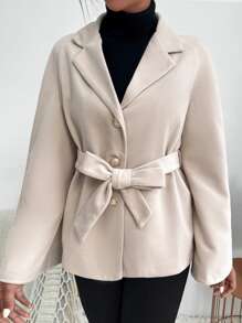 SHEIN Unity Raglan Sleeve Single Breasted Belted Overcoat - Apricot - View 6