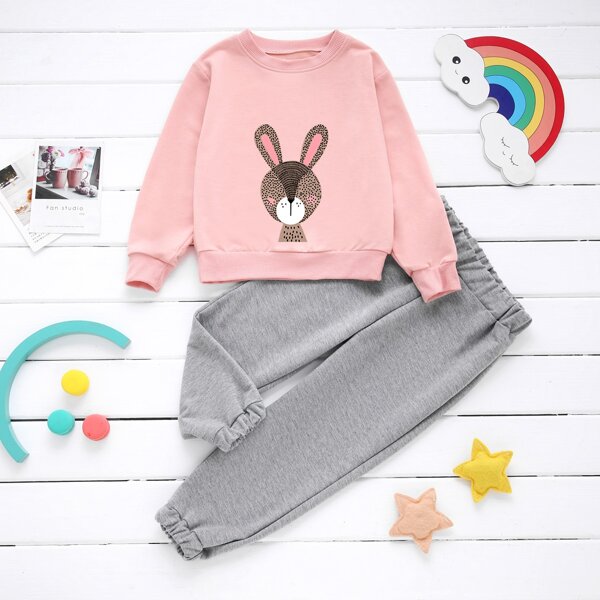 

Toddler Girls Cartoon Graphic Pullover & Sweatpants, Multicolor