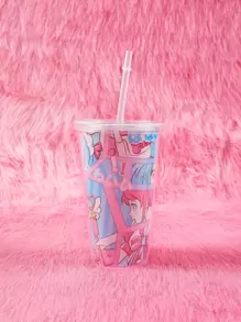 ROMWE Kawaii Cartoon & Japanese Character Print Tumbler - Multicolor - View 1