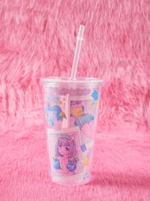 ROMWE Anime Cartoon & Japanese Character Print Tumbler - Multicolor - View 1