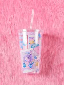 ROMWE Anime Cartoon & Japanese Character Print Tumbler - Multicolor - View 2