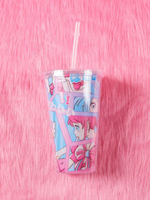 ROMWE Kawaii Cartoon & Japanese Character Print Tumbler - Multicolor - View 3