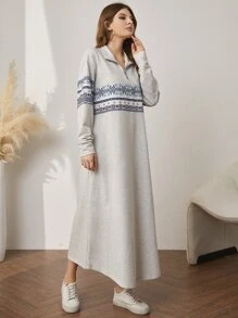 Đầm nỉ Địa lý Bảng Một nửa khóa kéo - Màu Xám nhạt - Xem 1